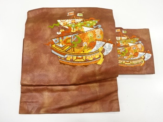 JAPANESE TSUKURI OBI / WOVEN SAILING SHIP